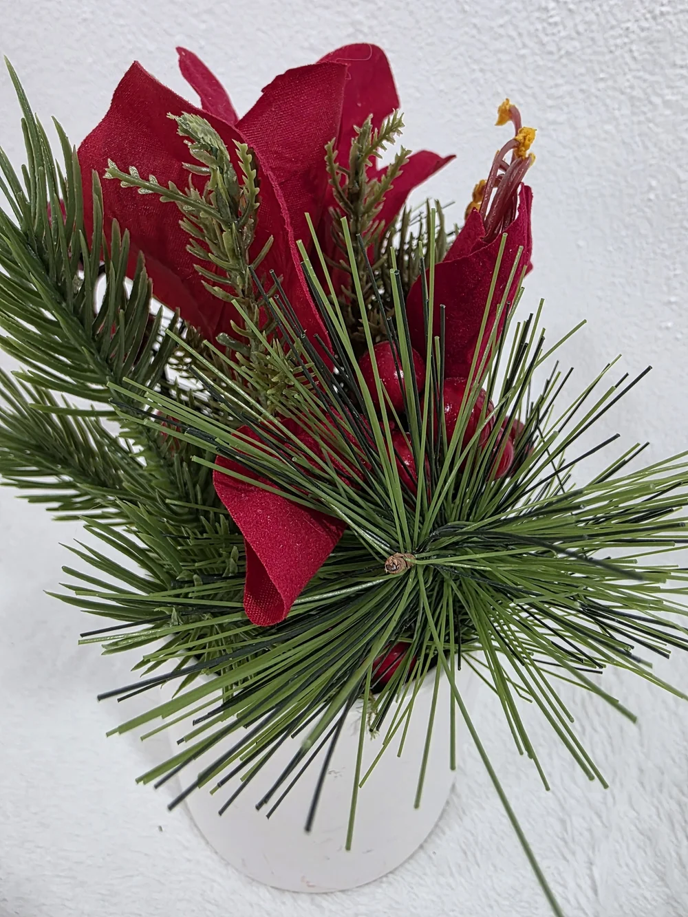 Threshold Red Poppy and Pine Faux Floral Vase Arrangement Christmas Holiday 8